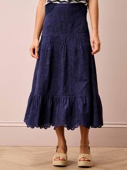 Brora Cotton Broderie Anglaise Skirt, Navy - view 2, Navy