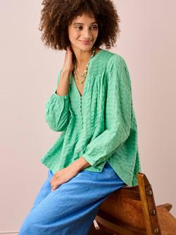 Brora Smocked Textured Check Blouse - view 2, Sage