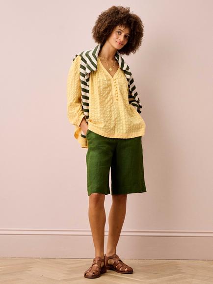 Brora Smocked Textured Check Blouse - view 2, Vanilla