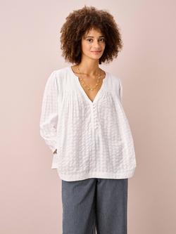 Brora Smocked Textured Check Blouse, White