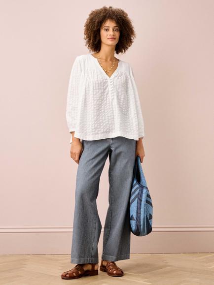 Brora Smocked Textured Check Blouse - view 2, White