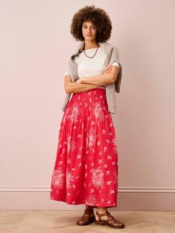 Brora Floral Block Print Maxi Skirt, Poppy/White, Poppy/White
