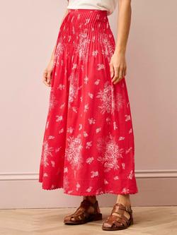 Brora Floral Block Print Maxi Skirt, Poppy/White - view 2, Poppy/White