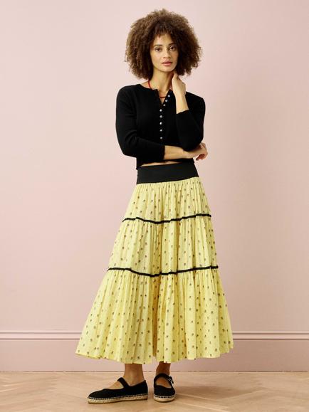 Brora Floral Tiered Maxi Skirt, Vanilla Bud, Vanilla Bud
