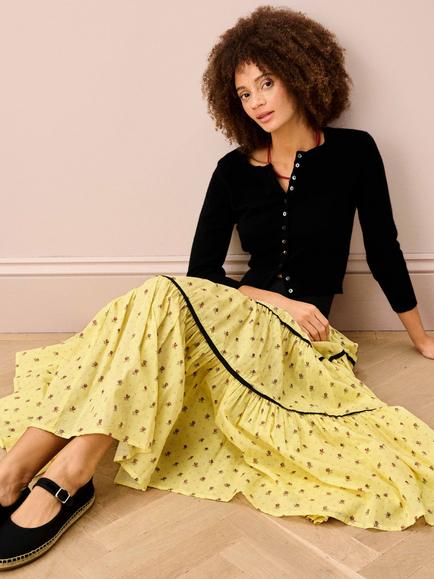 Brora Floral Tiered Maxi Skirt, Vanilla Bud - view 2, Vanilla Bud