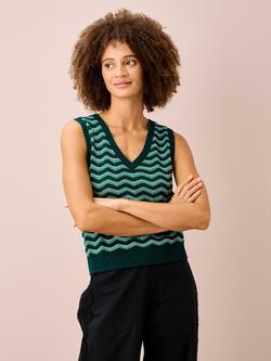 Brora Cotton Wave Knit Tank - view 2, Mallard/Jade
