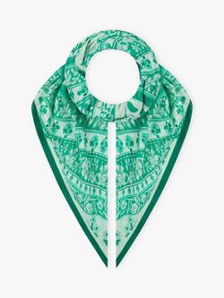 Brora Floral Print Cotton Square Scarf, Emerald, Emerald