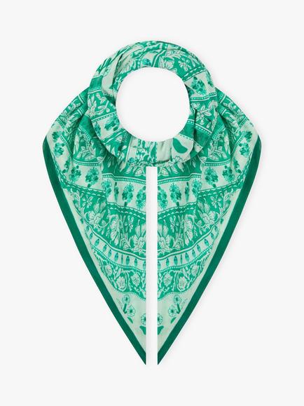 Brora Floral Print Cotton Square Scarf, Emerald, Emerald