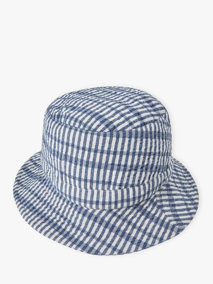 Brora Cotton Seersucker Gingham Bucket Hat, Ink, Ink