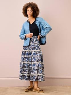 Brora Reversible Block Print Quilted Jacket, Indigo - view 2, Indigo