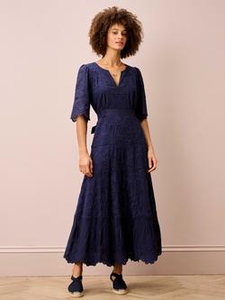 Brora Patchwork Broderie Anglaise Midi Dress, Indigo, Indigo