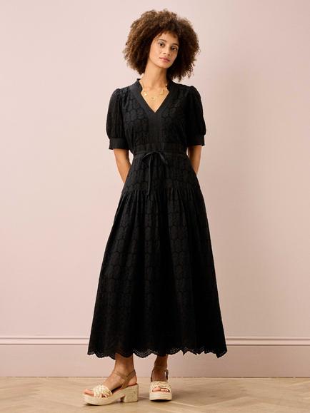Brora Cotton Broderie Anglaise Dress, Black, Black