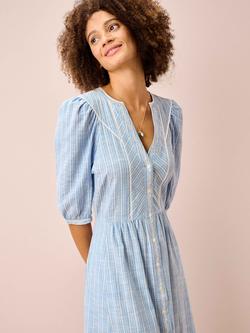 Brora Cotton Stripe Embroidered Dress, Periwinkle - view 2, Periwinkle