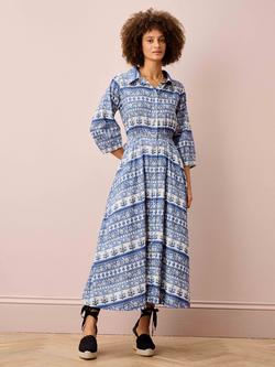 Brora Folk Stripe Shirt Maxi Dress, Cobalt