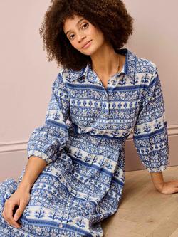Brora Folk Stripe Shirt Maxi Dress - view 2, Cobalt