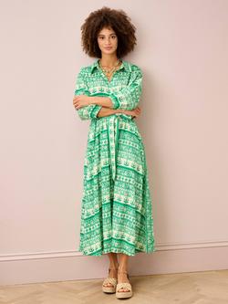 Brora Folk Stripe Shirt Maxi Dress, Emerald