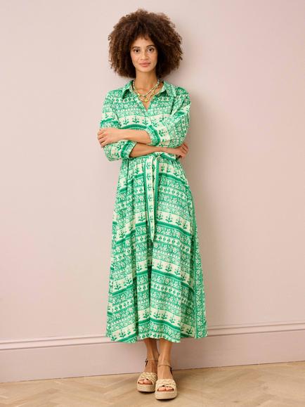 Brora Folk Stripe Shirt Maxi Dress, Emerald