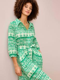 Brora Folk Stripe Shirt Maxi Dress - view 2, Emerald