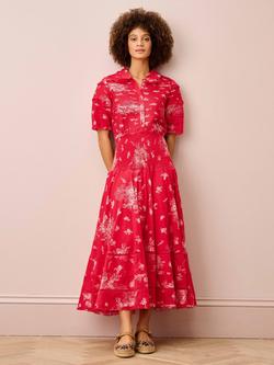 Brora Floral Tiered Shirt Dress, Poppy/White, Poppy/White