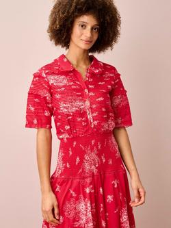 Brora Floral Tiered Shirt Dress, Poppy/White - view 2, Poppy/White