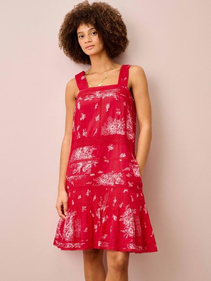 Brora Floral Pintuck Sun Dress, Poppy/White, Poppy/White
