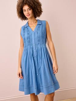 Brora Pintuck Sleeveless Shirt Dress, China Blue