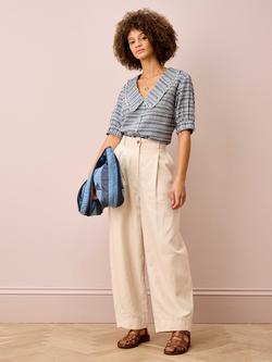 Brora Cotton Seersucker Gingham Blouse, Ink - view 2, Ink
