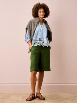 Brora Cotton Stripe Embroidered Blouse, Periwinkle - view 2, Periwinkle