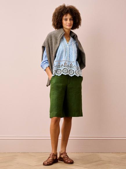 Brora Cotton Stripe Embroidered Blouse, Periwinkle - view 2, Periwinkle