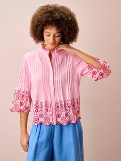 Brora Dobby Broderie Anglaise Shirt, Rose/Cherry, Rose/Cherry