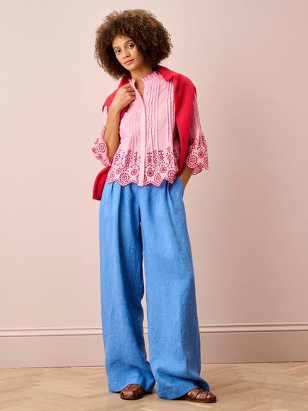 Brora Dobby Broderie Anglaise Shirt, Rose/Cherry - view 2, Rose/Cherry