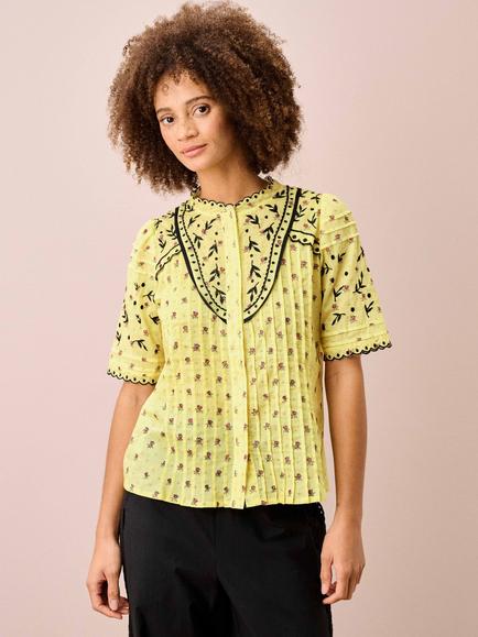 Brora Floral Frill Trim Shirt, Vanilla Bud, Vanilla Bud