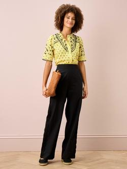 Brora Floral Frill Trim Shirt, Vanilla Bud - view 2, Vanilla Bud
