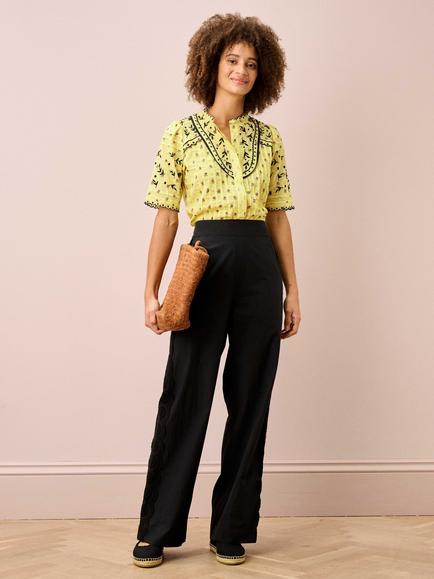 Brora Floral Frill Trim Shirt, Vanilla Bud - view 2, Vanilla Bud