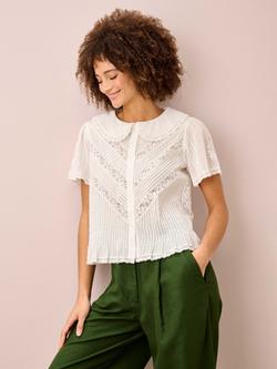 Brora Lace Trim Pintuck Shirt, White, White