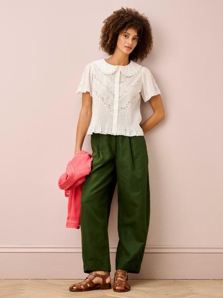 Brora Lace Trim Pintuck Shirt, White - view 2, White