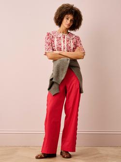 Brora Paisley Flower Pintuck Shirt, Cherry/Ecru - view 2, Cherry/Ecru