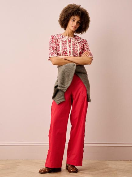 Brora Paisley Flower Pintuck Shirt, Cherry/Ecru - view 2, Cherry/Ecru