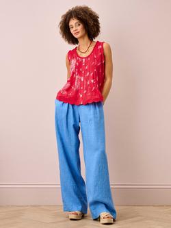 Brora Floral Pintuck Sleeveless Top, Poppy/White - view 2, Poppy/White