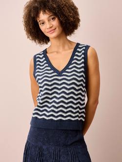 Brora Cotton Wave Knit Tank, Navy/White