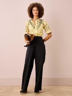Brora Cotton Lace Trim Trousers, Black