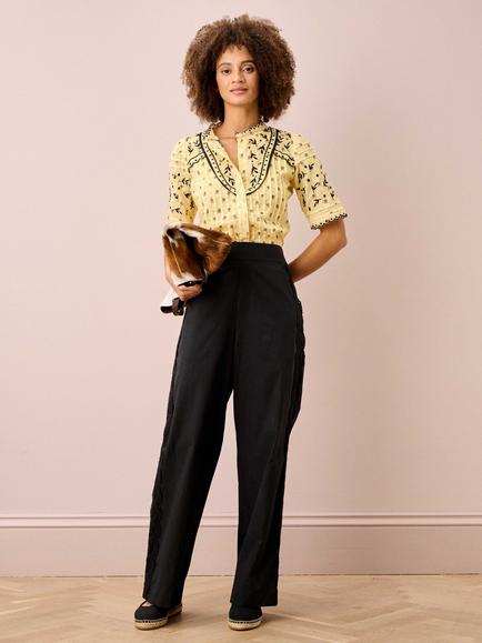 Brora Cotton Lace Trim Trousers, Black