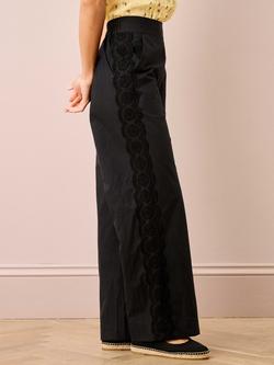 Brora Cotton Lace Trim Trousers - view 2, Black