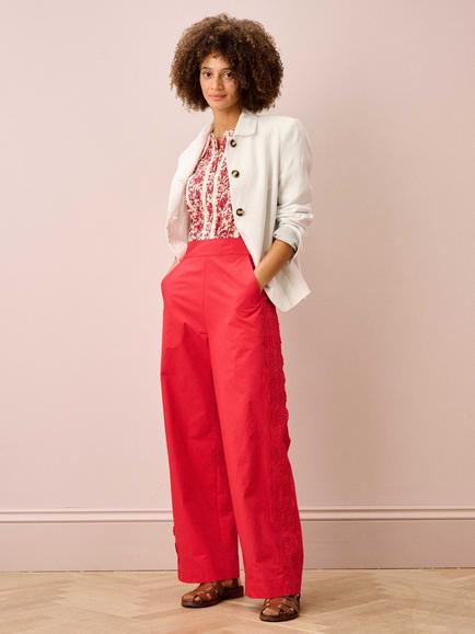 Brora Cotton Lace Trim Trousers, Tomato