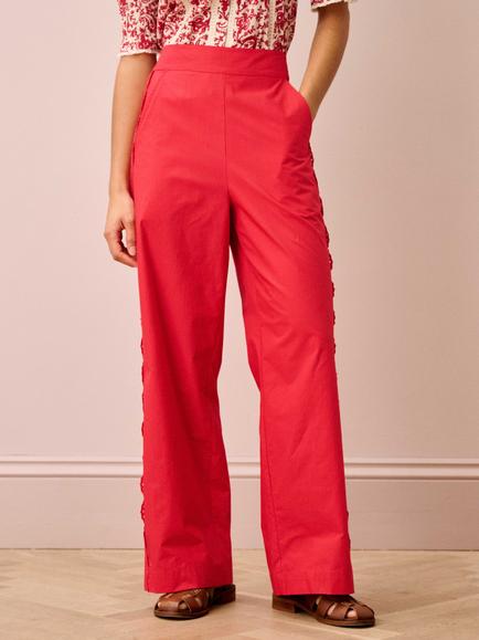 Brora Cotton Lace Trim Trousers - view 2, Tomato