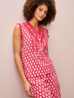 Brora Floral Block Print Sleeveless Pyjama Set, Cherry/White, Cherry/White