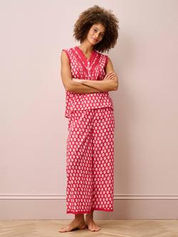 Brora Floral Block Print Sleeveless Pyjama Set, Cherry/White - view 2, Cherry/White