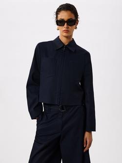 Whistles Compact Cotton Cropped Jacket, Navy, Navy