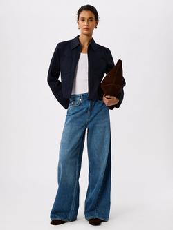 Whistles Compact Cotton Cropped Jacket, Navy - view 2, Navy