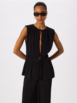 Whistles Tie Front Beach Top containing LENZING™ ECOVERO™ Viscose, Black, Black